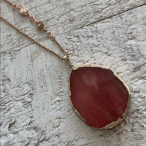 NWOT Ruby Agate Stone on Faux Gold Chain